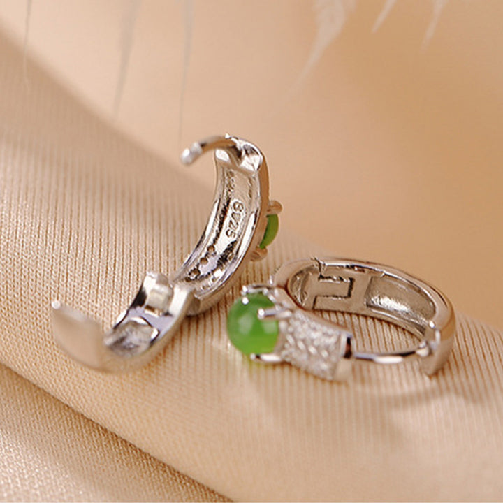 Buddha Stones 925 Sterling Silber Runde Cyan Jade Success Ohrstecker