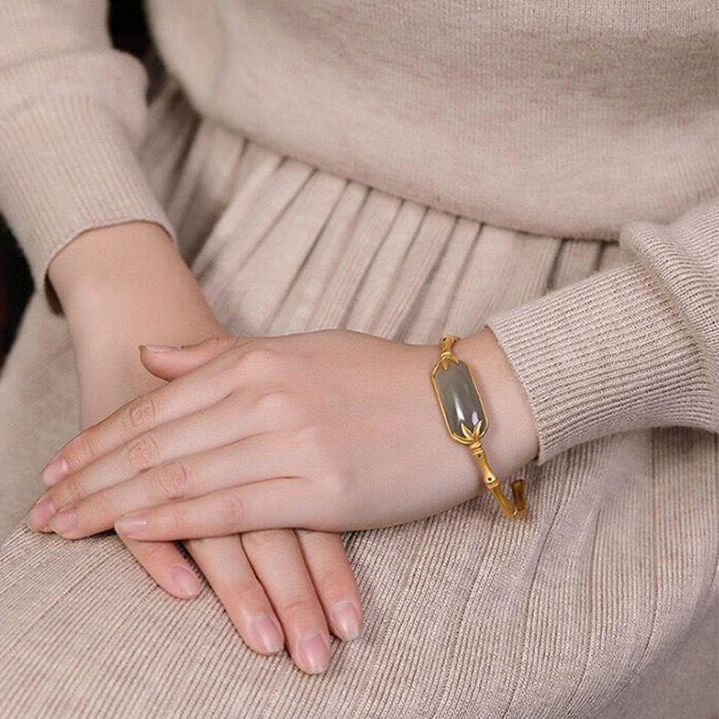 Buddha Stones 925 Sterling Silber Weiß Jade Glücksarmband Verstellbarer Armreif