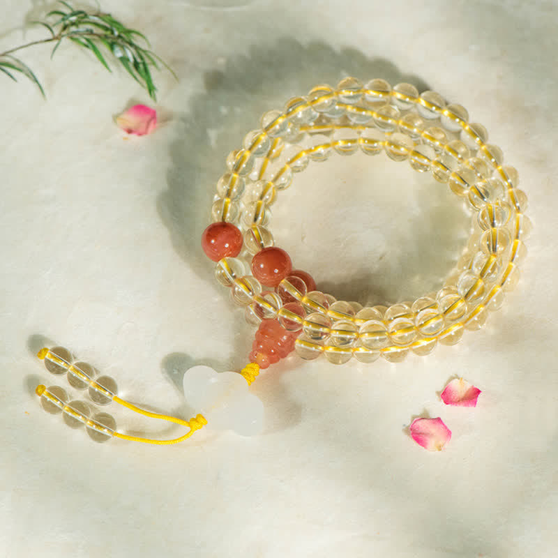 108 Mala-Perlen, 925er-Sterlingsilber, natürlicher Citrin, roter Achat, Weiß Jade, Wohlstands-Charm-Armband