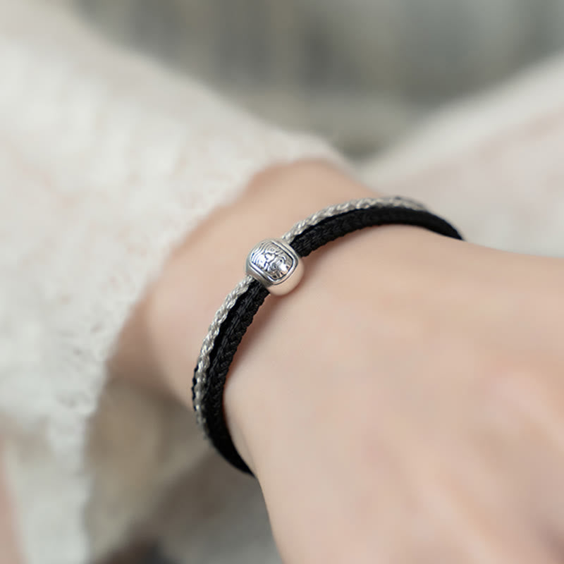 Buddha Stones 925 Sterling Silber Tibetisches Zakiram-Göttin des Reichtums-Glücksseil-Armband