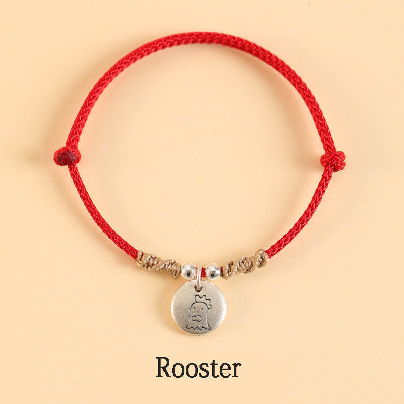 Buddha Stones Handgefertigtes geflochtenes Armband aus 999er-Sterlingsilber, Jahr des Drachen, niedliches chinesisches Sternzeichen, Glück