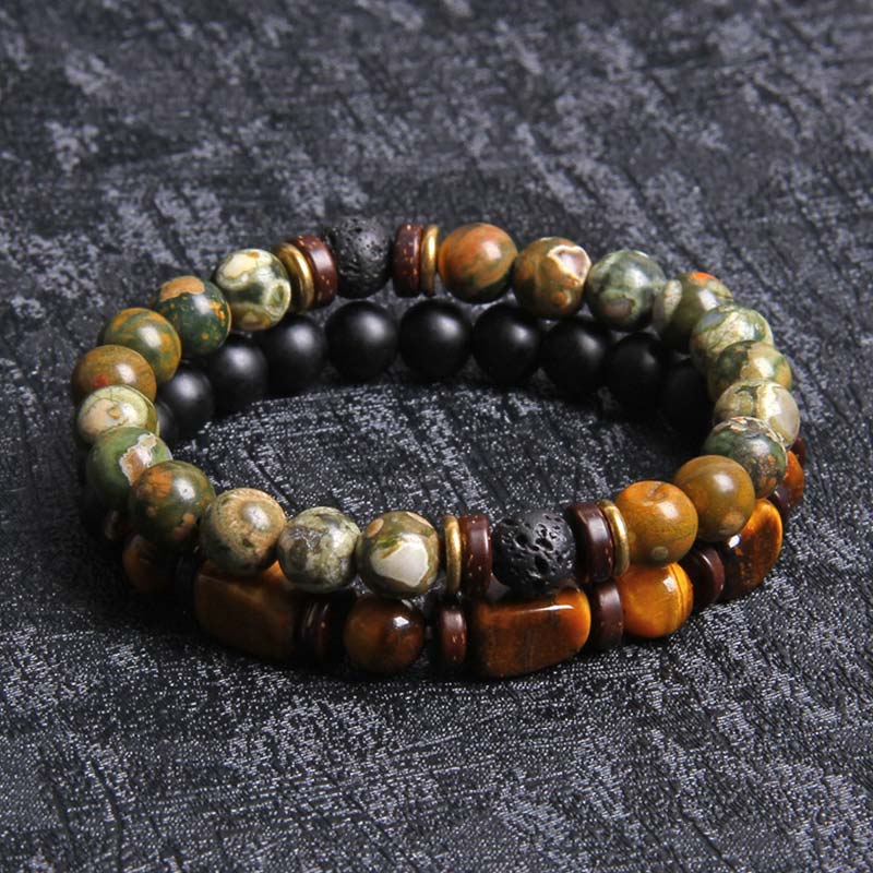 Buddha Stones 2PCS Heilkristall-Kaiserstein-Tigerauge-Perlenarmband