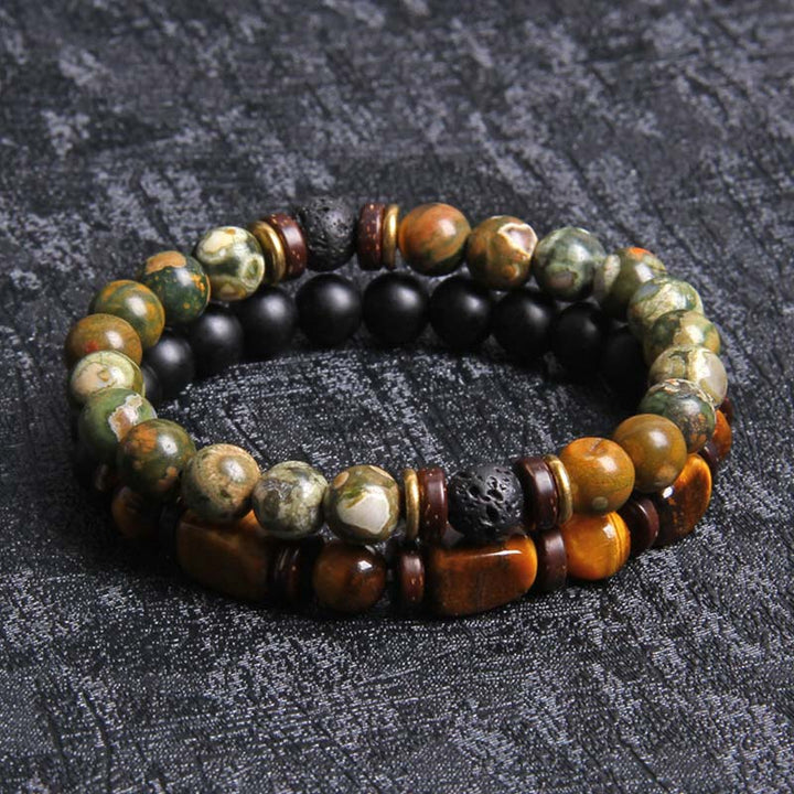 Buddha Stones 2PCS Heilkristall-Kaiserstein-Tigerauge-Perlenarmband