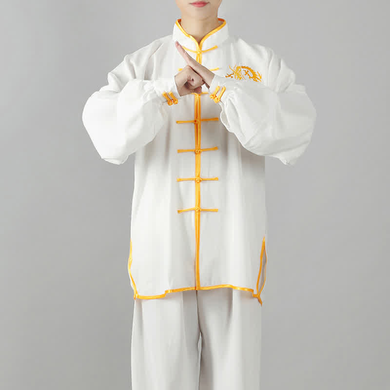 Mit Drachen besticktes Qi Gong Zen Spirituelle Praxis Meditation Gebetsuniform Unisex-Kleidungsset