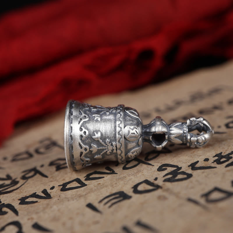 Buddha Stones, Tibet, 925er Sterlingsilber, Om Mani Padme Hum, Dorje-Glocke, Vajra, gravierter Erleuchtungsanhänger, Hängedekoration