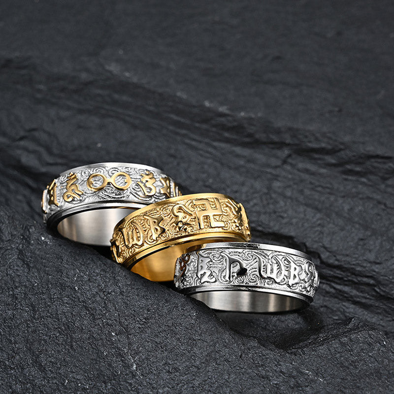 Buddha Stones Six True Words Balance Calm Titanstahlring