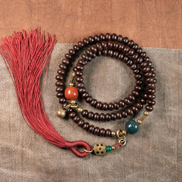 Buddha Stones, 108 Mala-Perlen, natürliches Tibet-Lila-Bodhi-Samen-Glücksbringer-Armband