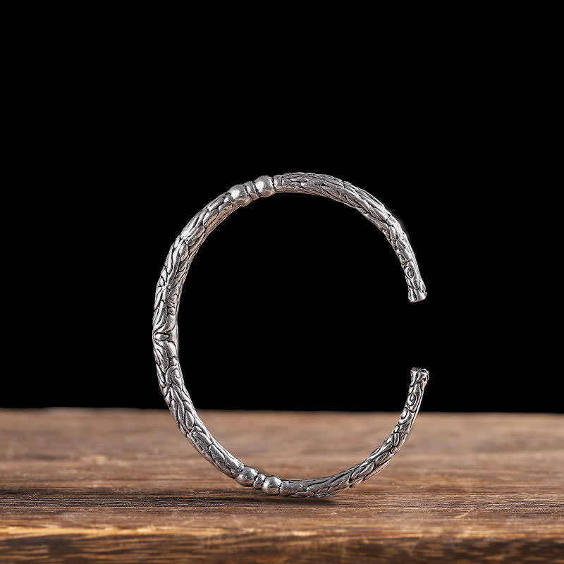 Blumen-Drachenmuster-Gravur-Balance-Manschettenarmband-Armreif