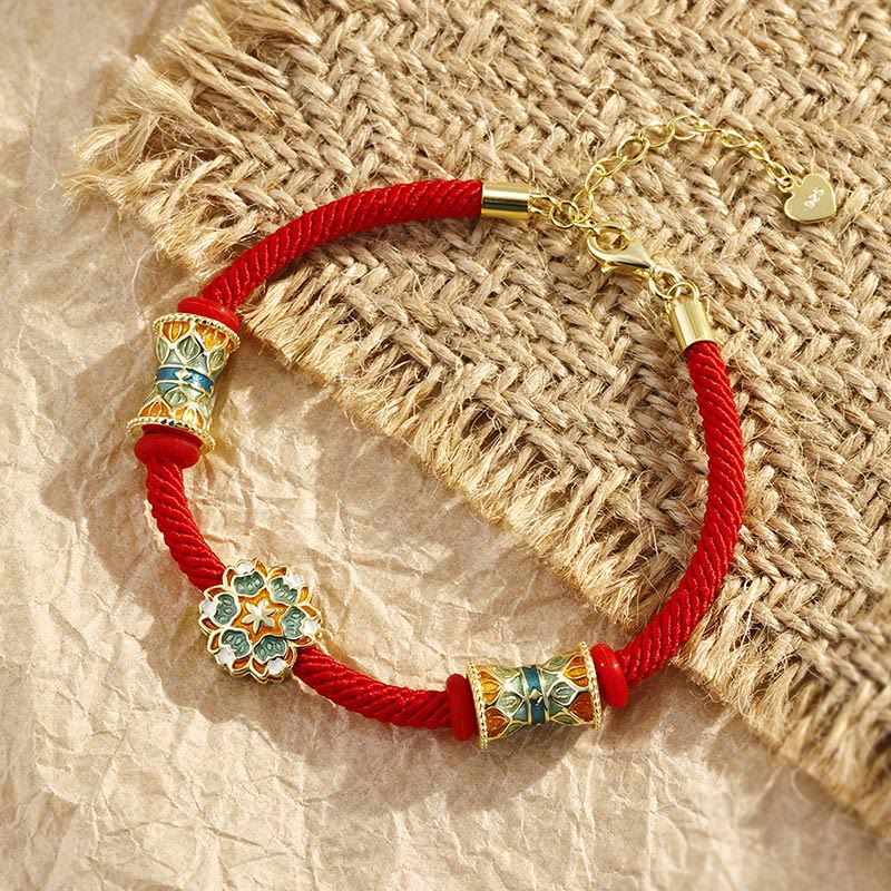 Buddha Stones Dunhuang 925 Sterling Silber Lotustrommel Neuanfang Rotes Seilarmband