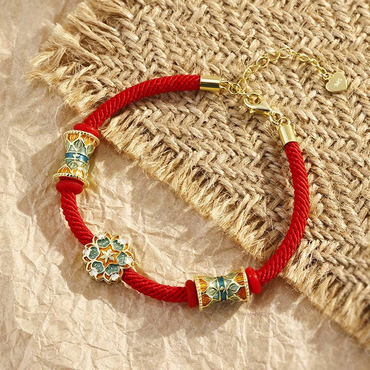 Buddha Stones Dunhuang 925 Sterling Silber Lotustrommel Neuanfang Rotes Seilarmband