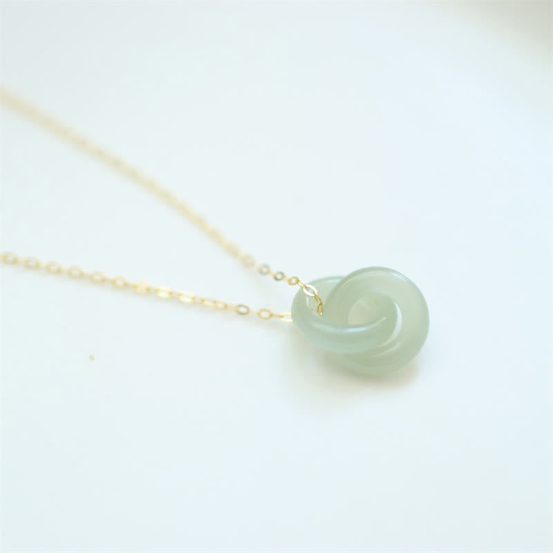 Buddha Stones 925 Sterling Silber natürliche doppelte Friedensschnalle Hetain Jade Glück Halskette Anhänger