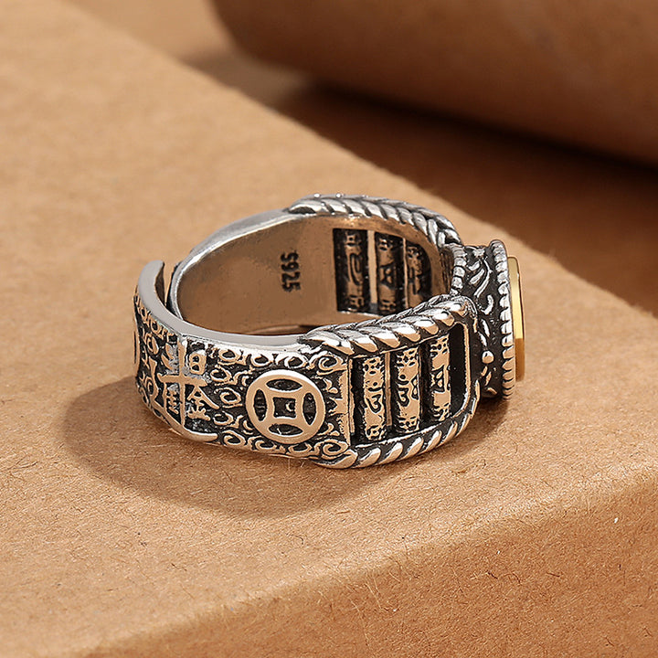 Buddha Stones, tibetischer Om Mani Padme Hum, geschnitztes Design, Kupfermünze, Reinheit, drehbarer Ring