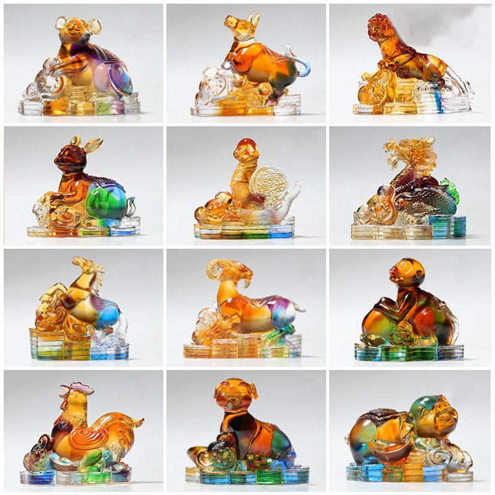 Buddha Stones, Jahr des Drachen, handgefertigt, 12 chinesische Sternzeichen, Liuli, Kristallkunstwerk, Schutz, Heimbüro-Dekoration