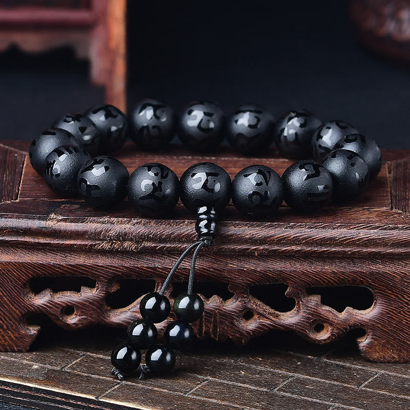 Buddha Stones Tibet Weiß Kristall Schwarzer Onyx Om Mani Padme Hum Meditationsarmband