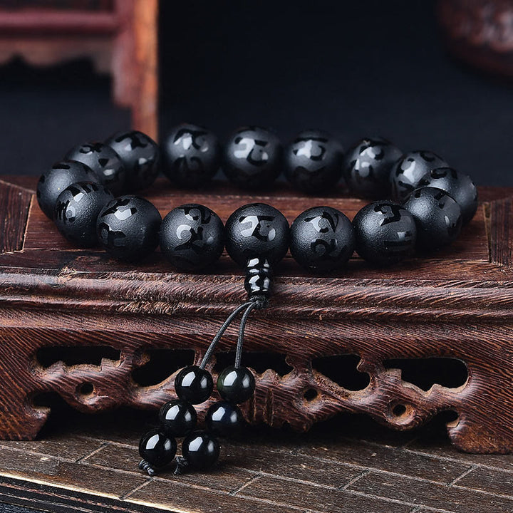 Buddha Stones Tibet Weiß Kristall Schwarzer Onyx Om Mani Padme Hum Meditationsarmband