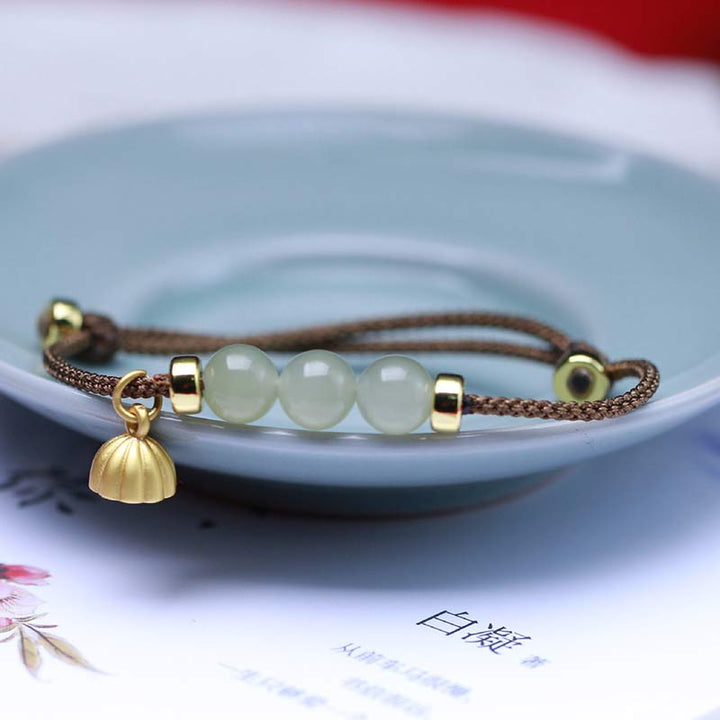 Buddha Stones Natürliches Jade-Lotussamen-Armband mit roter Schnur