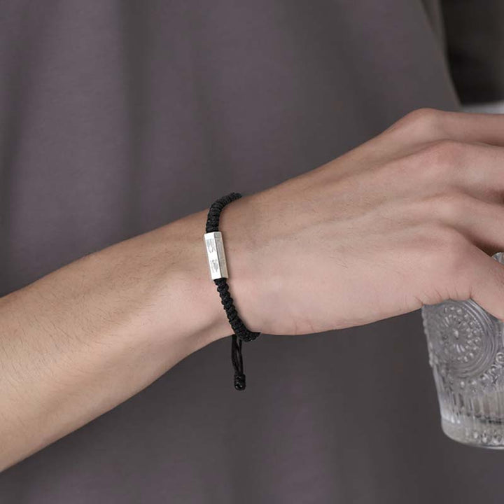 Buddha Stones 925 Sterling Silber Buchstabengravur Segen Schnurarmband