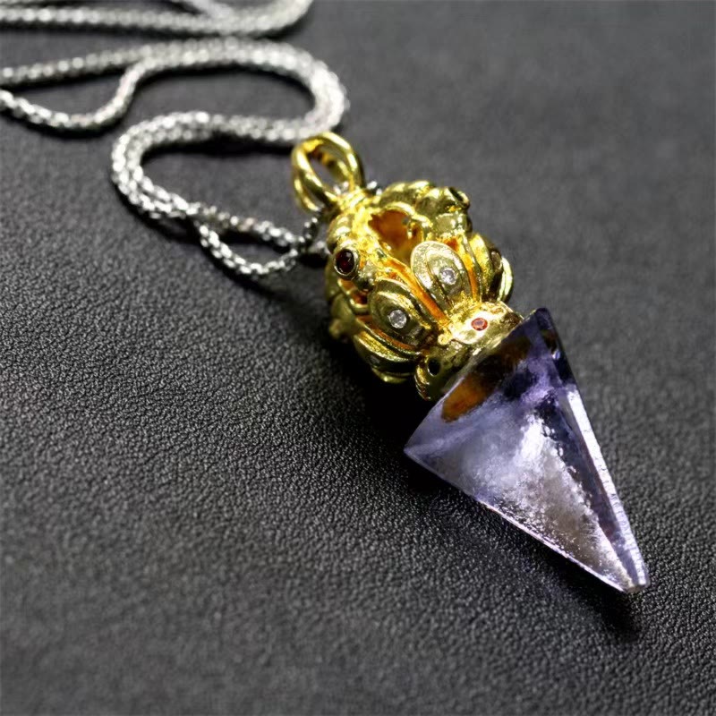 Buddha Stones, tibetischer Dorje Vajra, 4 Zinken, Lotus-Liuli-Kristall, Stärke-Halsketten-Anhänger