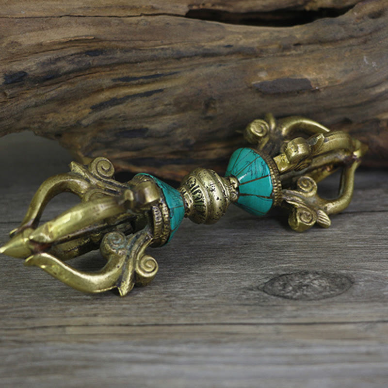 Buddha Stones, tibetische fünfzackige Vajra-Dorje-Handarbeit, Nepal, spirituelle Kraft, Kupfer-Dekoration