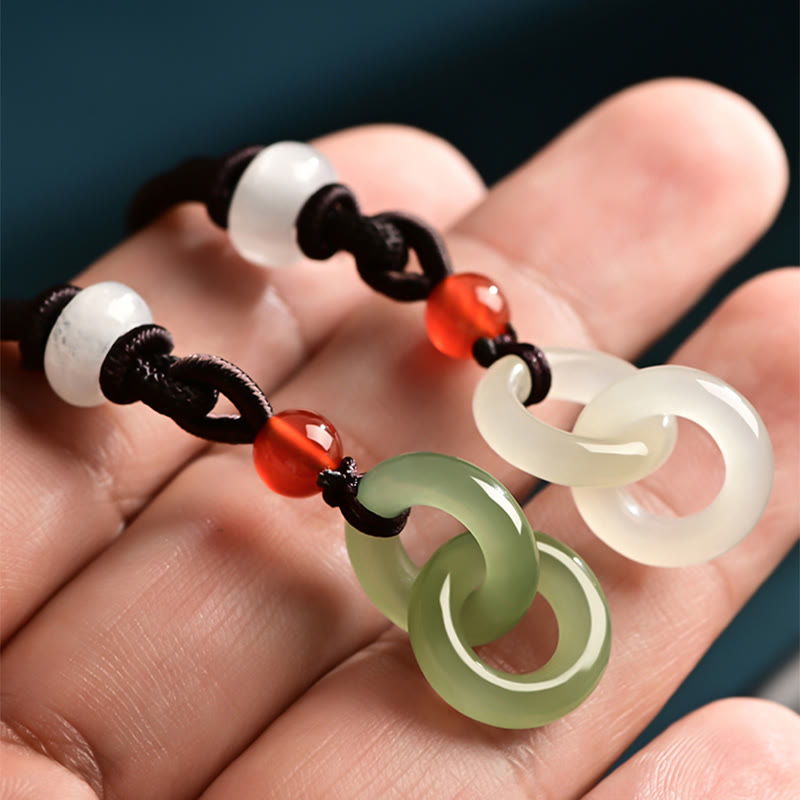 Buddha Stones Natürliche Hetian Cyan Jade Weiß Jade Doppelte Friedensschnalle Erfolg Halskette Anhänger