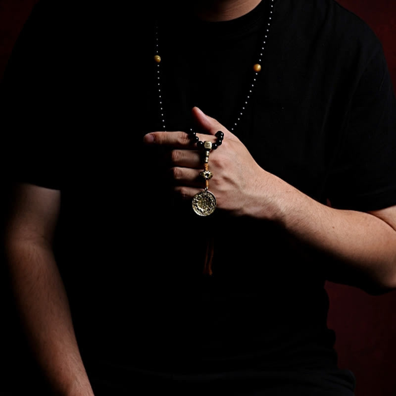 Buddha Stones, tibetische 108 Mala-Perlen, schwarzer Onyx, Tigerauge-Perlen, neun Paläste, Bagua-Schutzarmband