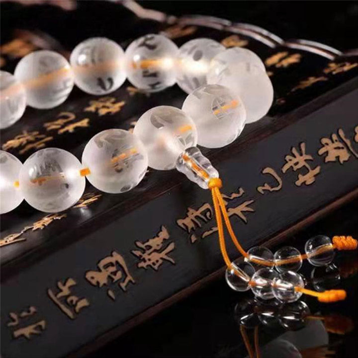 Buddha Stones Tibet Weiß Kristall Schwarzer Onyx Om Mani Padme Hum Meditationsarmband