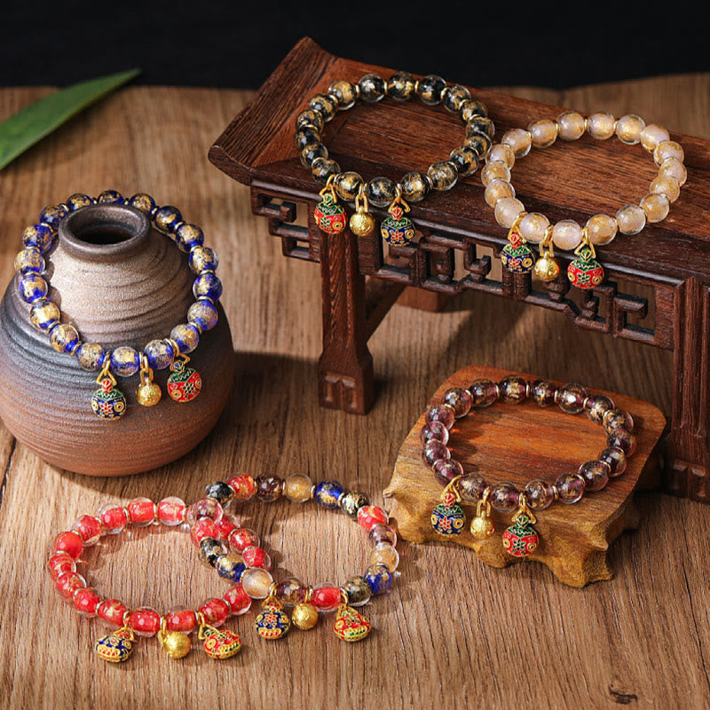 Buddha Stones Gold Schlucktier Familie Charm Gold Silber Folie Liuli Glasperlen Segensarmband