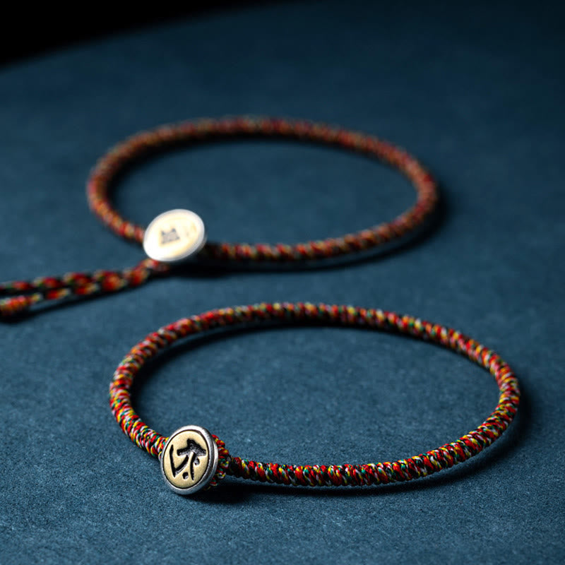Buddha Stones, handgefertigt, 925er-Sterlingsilber, chinesisches Sternzeichen, Natal-Buddha-Schutz, buntes Seil-Armband