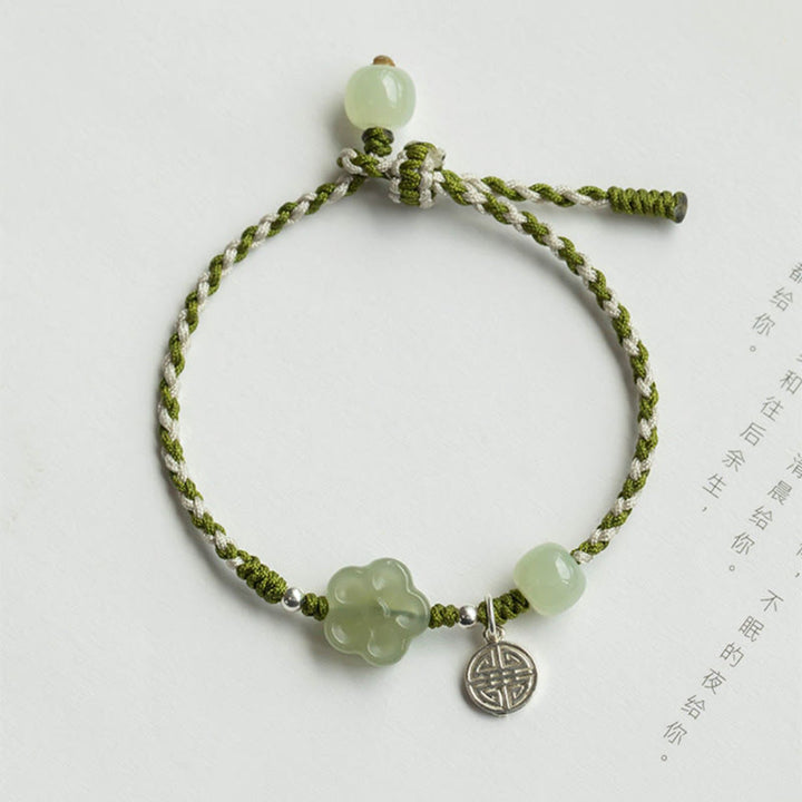 Buddha Stones Handgefertigtes geflochtenes Pflaumenblüten-Blumen-Jade-Glücks- und Wohlstandsarmband