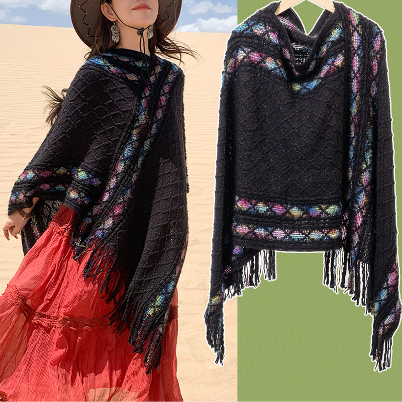 Schal mit Buddha Stonesn, tibetisch, bunt, gestreift, Rautenmuster, Quasten, Pullover, Winter, gemütlich, Reiseschal, Wickeltuch