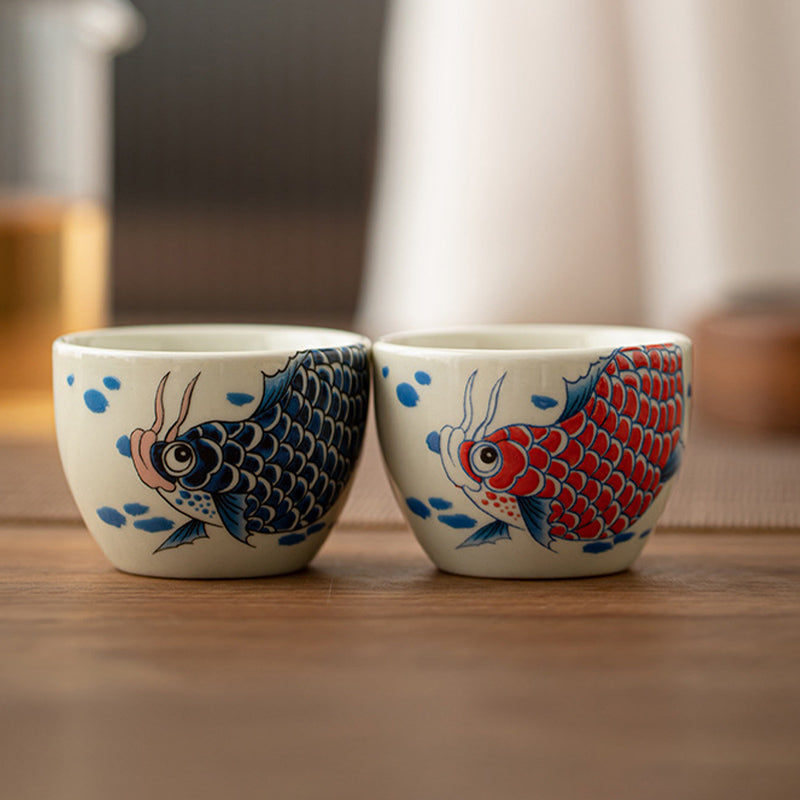 Buddha Stones Koi Fisch Arowana Pfingstrose Sonnenblume Keramik Teetasse Kung Fu Teetasse 60 ml