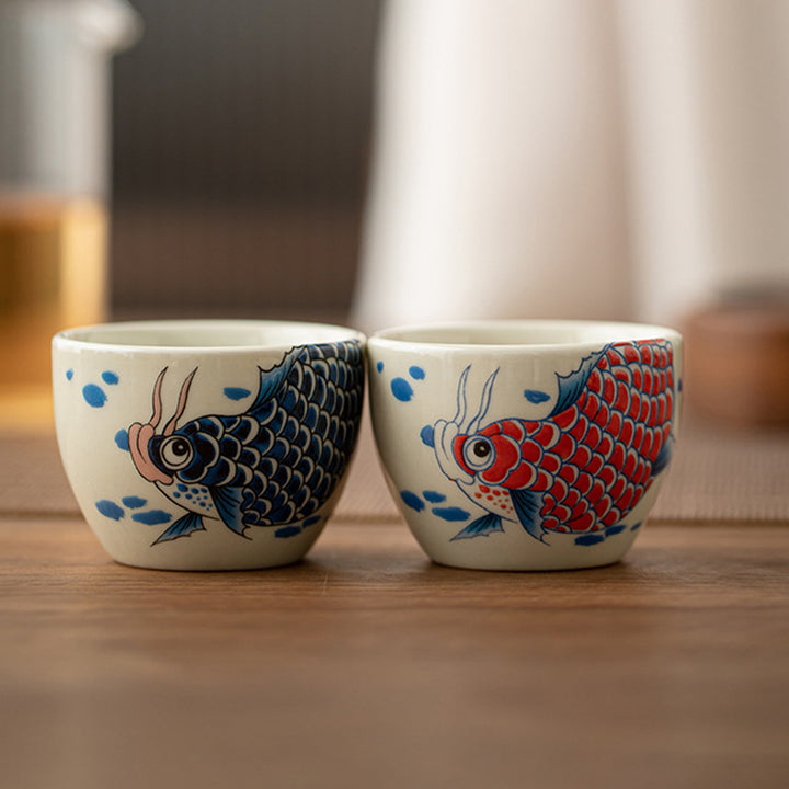 Buddha Stones Koi Fisch Arowana Pfingstrose Sonnenblume Keramik Teetasse Kung Fu Teetasse 60 ml