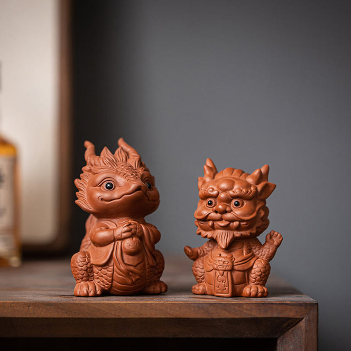 Buddha Stones, Glück, Drache, Reichtum, Tee, Haustier, lila Ton-Figur, Dekoration