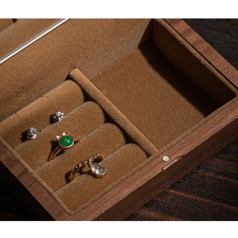 Vintage handgemachte Schmuckaufbewahrungsbox aus schwarzem Walnussholz mit Spiegel