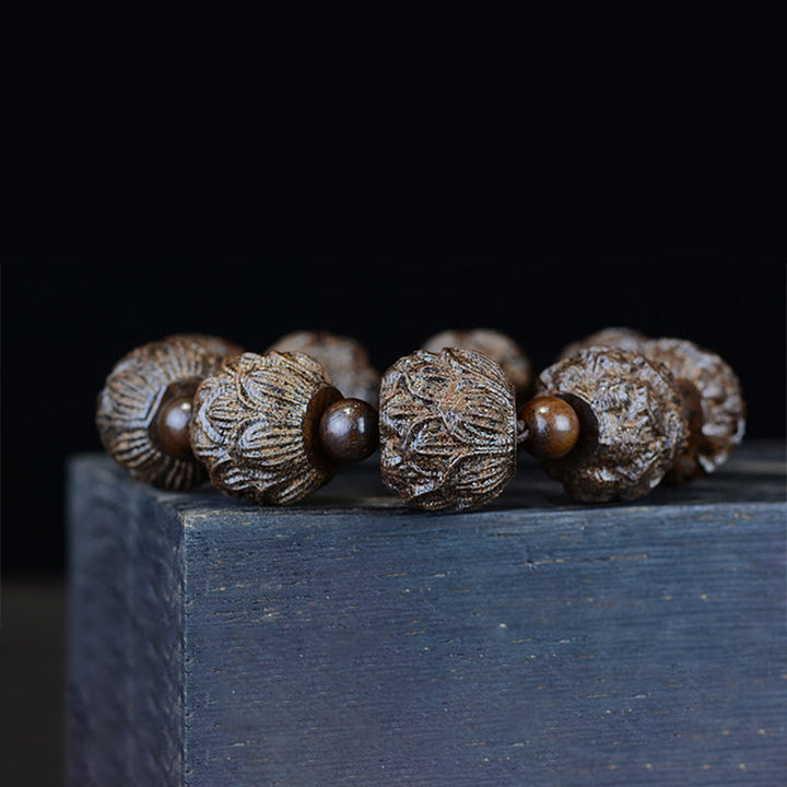 Buddha Stones, Ebenholz, achtzehn Arhats, Lotus-Drachen, graviertes Balance-Armband