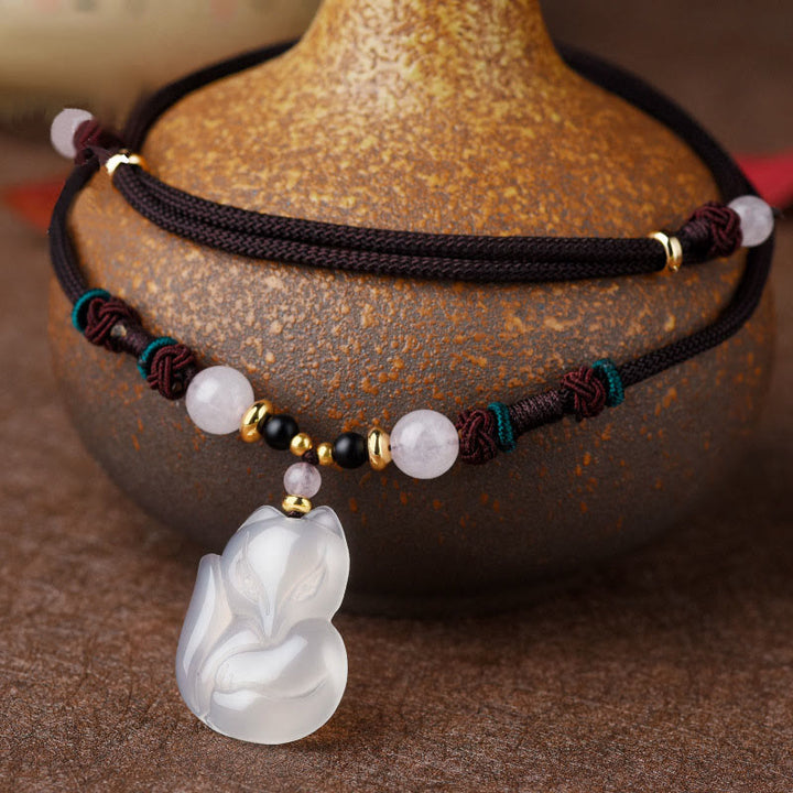 Buddha Stones Chalcedon Fuchs rosa Kristallperle Harmony String Halskette Anhänger