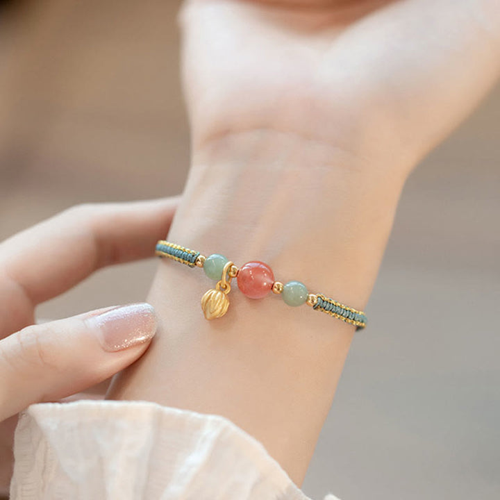 Armband mit Buddha Stonesn, rotem Achat, Jade, Lotus, Vertrauen, Ruhe