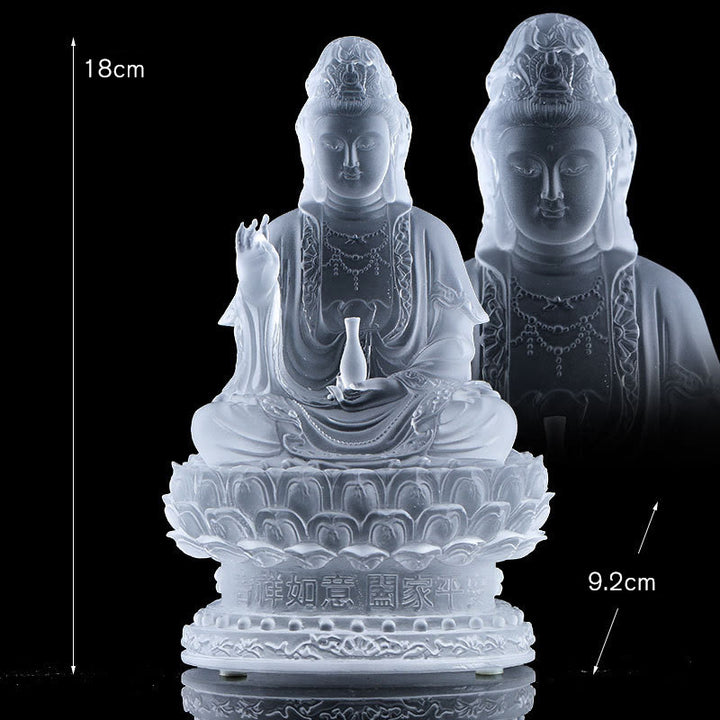 Buddha Stones, Kwan Yin, Avalokitesvara, handgefertigte Figur, Liuli-Kristallkunstwerk, Reichtumsstatue, Heimdekoration