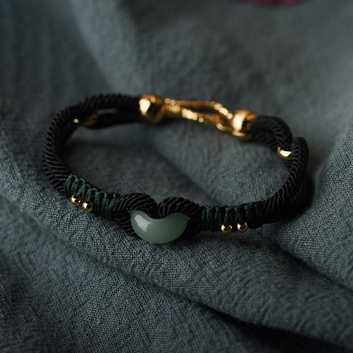 Buddha Stones Tibetisches Jade-Glücksarmband aus schwarzem Seil für Paare