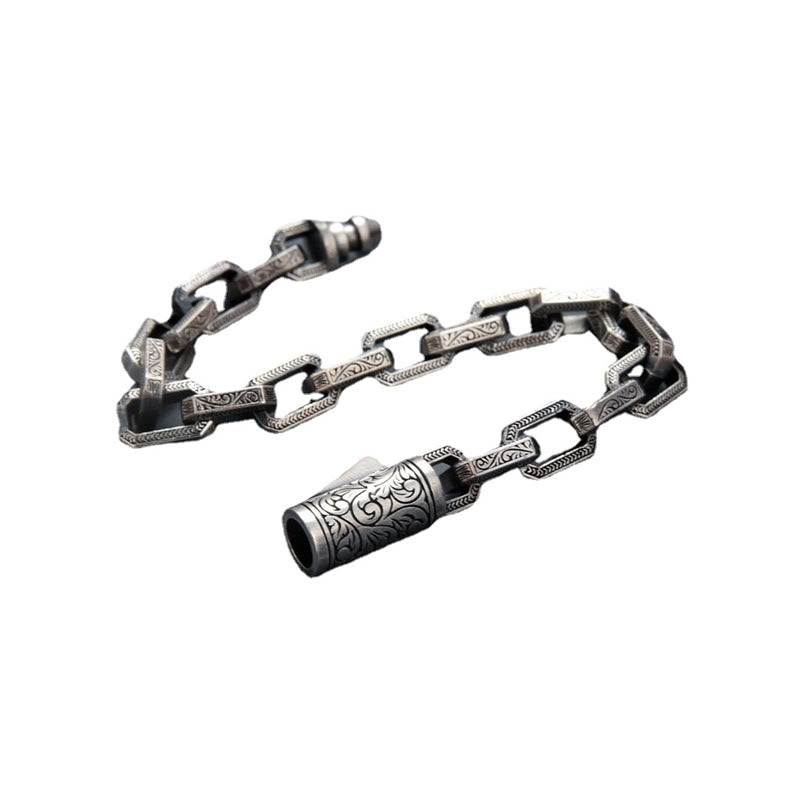 Buddha Stones Vintage Tang-Dynastie-Blumendesign-Gravur-Glücksenergie-Armband