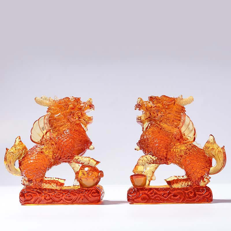 Feng Shui Kirin handgefertigtes Liuli-Kristall-Kunstwerk, Glücksdekoration für Zuhause und Büro