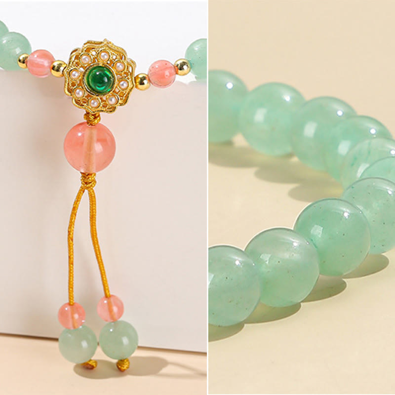Buddha Stones Grünes Aventurin-Glücksperlen-Quastenarmband