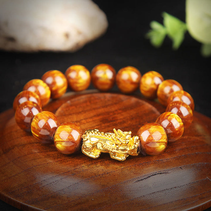 Buddha Stones Lucky Golden Tiger Eye Reichhaltiges Pixiu-Armband