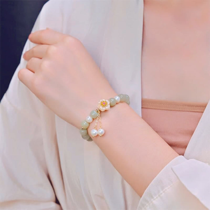 Hetian-Jade-Blumen-Perlen-Glück-Überfluss-Armband