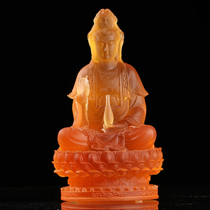 Buddha Stones, Kwan Yin, Avalokitesvara, handgefertigte Figur, Liuli-Kristallkunstwerk, Reichtumsstatue, Heimdekoration