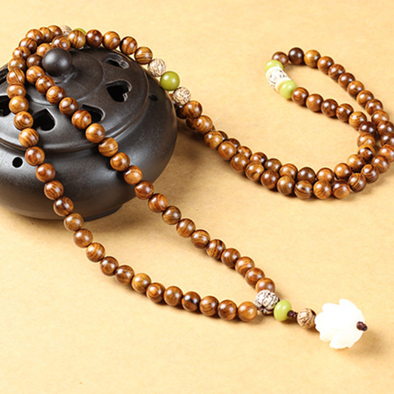 Buddha Stones Tibetisches Palisander-Lotus-Mala-Schutz-Ruhe-Halsketten-Armband