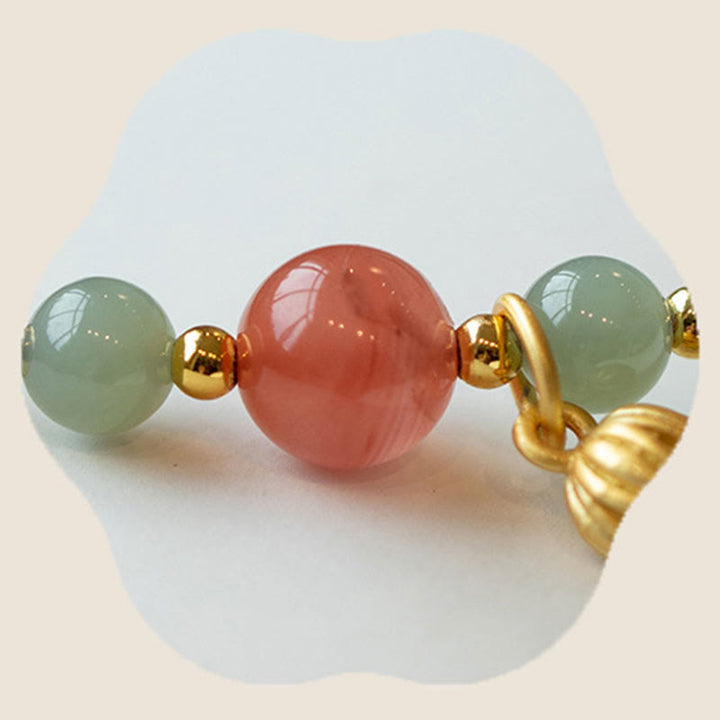 Armband mit Buddha Stonesn, rotem Achat, Jade, Lotus, Vertrauen, Ruhe