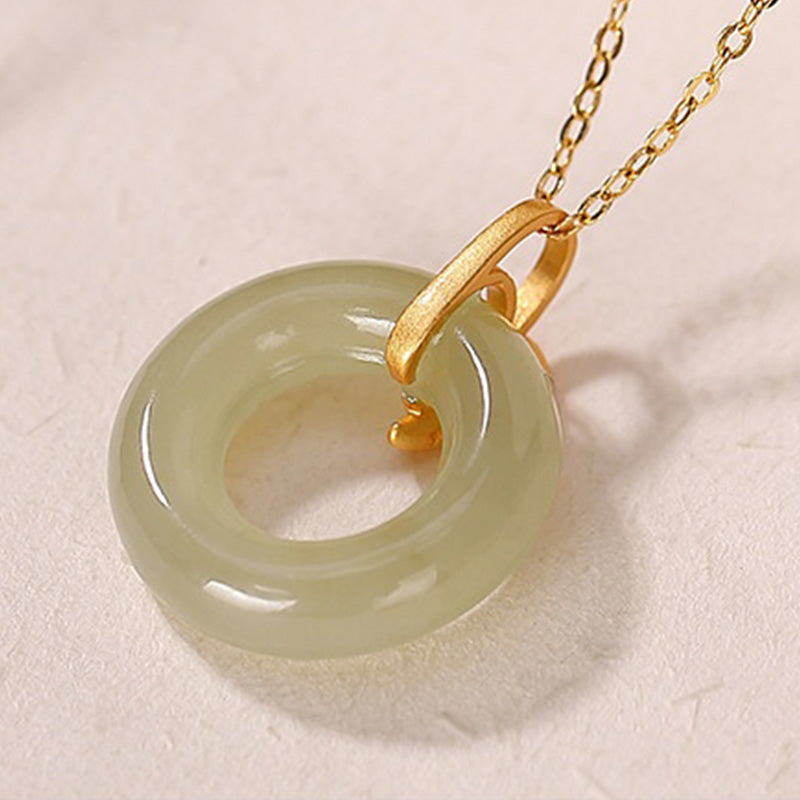 925 Sterling Silber Cyan Jade Friedensschnalle Bambusblatt Harmony Halskettenanhänger