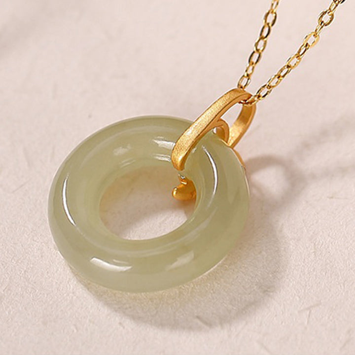 925 Sterling Silber Cyan Jade Friedensschnalle Bambusblatt Harmony Halskettenanhänger