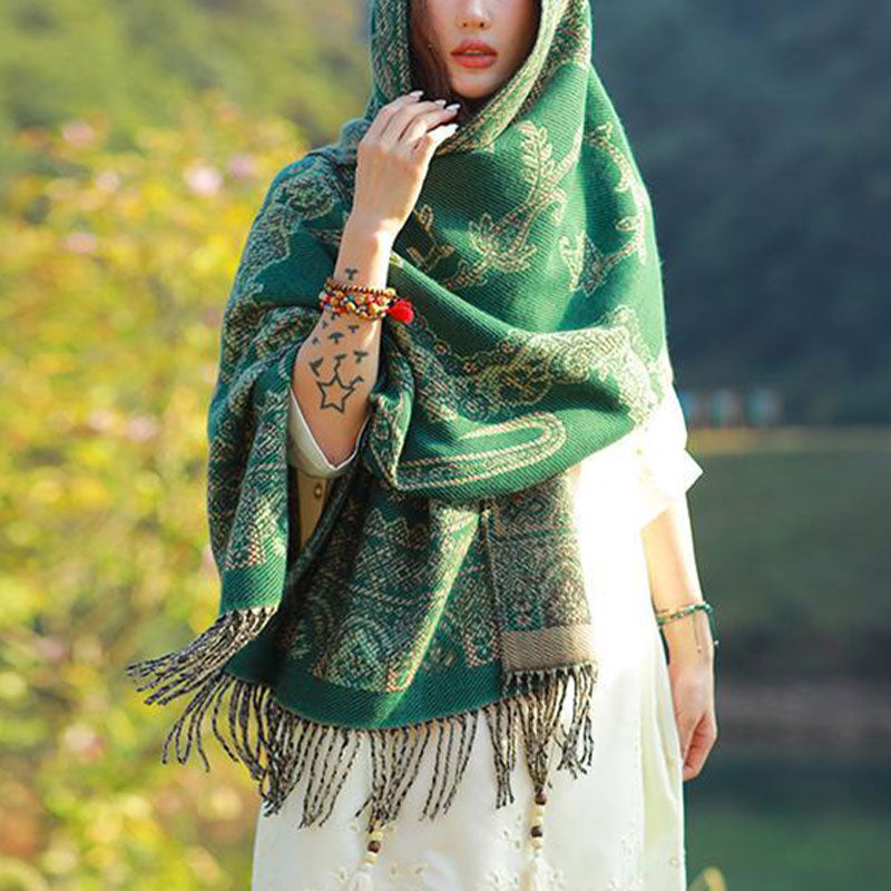 Schal mit Buddha Stonesn, Vintage-Stil, tibetisches Blättermuster, gemütlicher Reiseschal